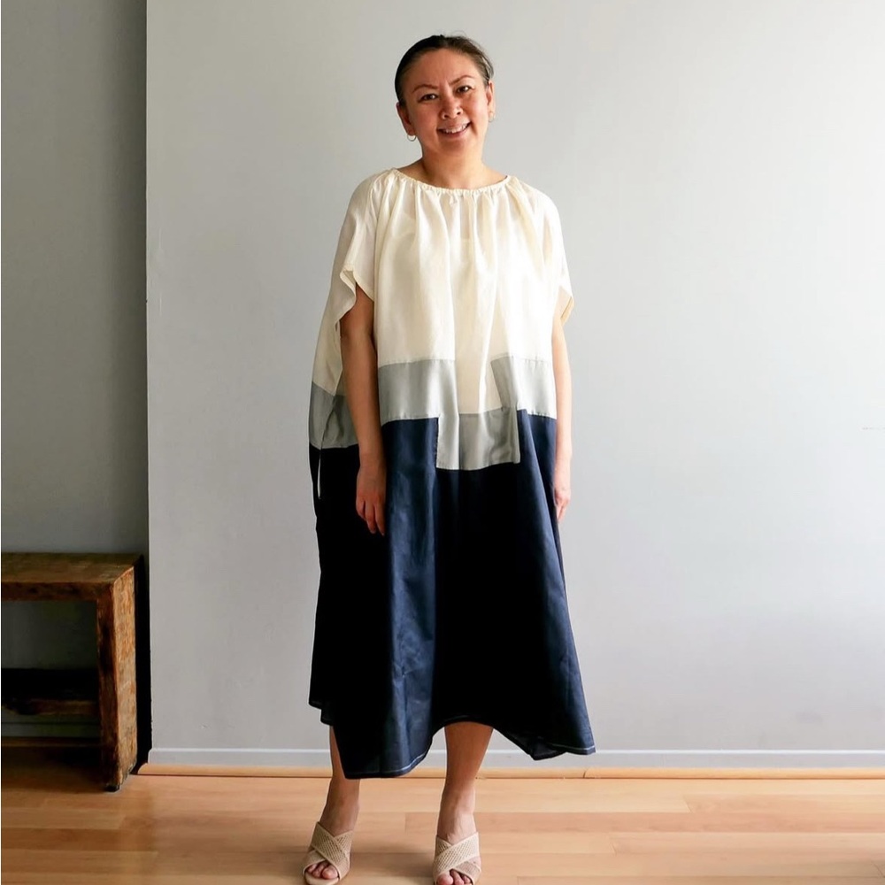 Runaway Bicycle Uni Dress in Cream, Gray, and Navy, Free Size